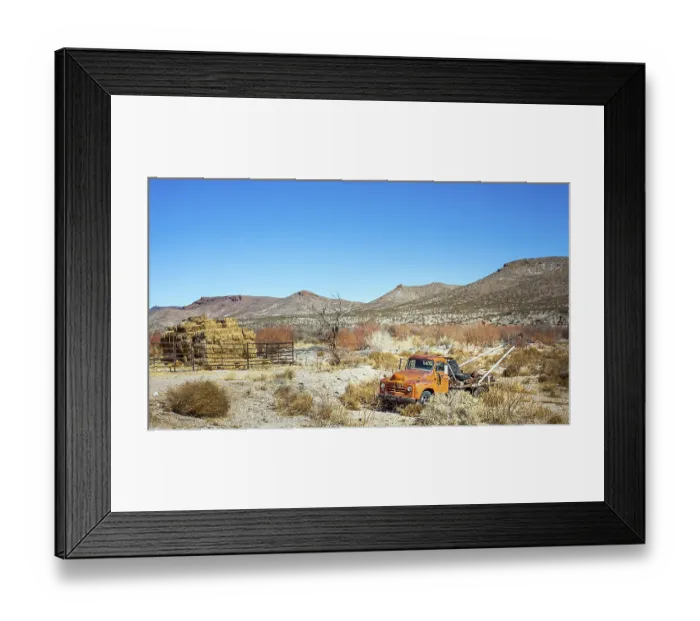 Framed Print : Oldtimer towing vehicle in the desert at El Paso Texas USA