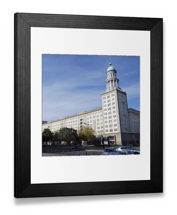 Framed Print : Berlin frankfurter alley tower with trabant car in front of blue sky Framed Print : Berlin frankfurter alley tower with trabant car in front of blue sky