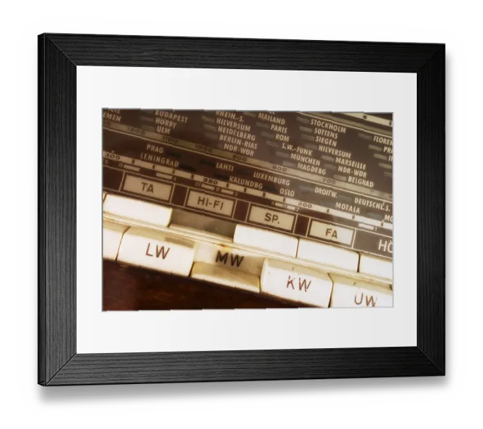 Framed Print : Option keys (buttons) on an antique radio