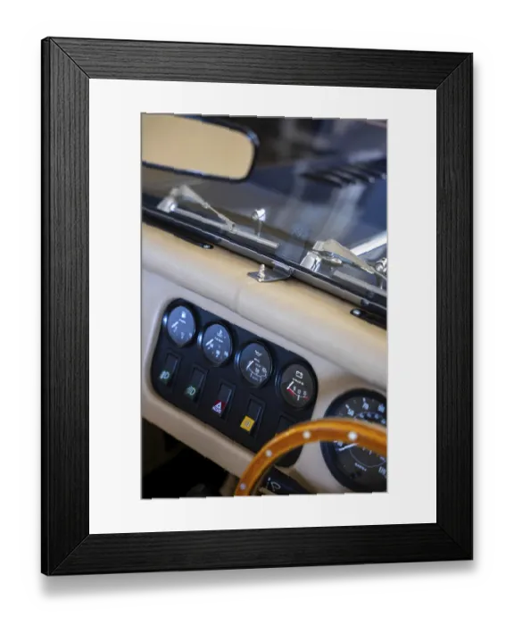 Framed Print : Steering Wheel and Instrument Panel on an Old Classic Car in Switzerland