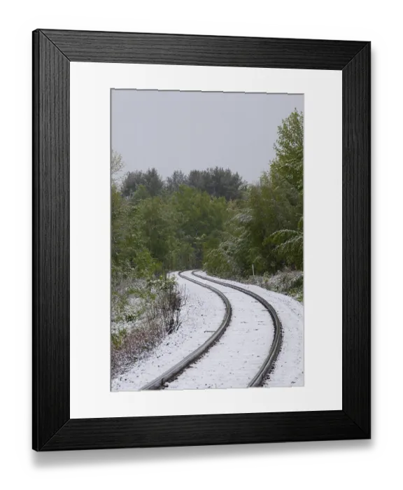 Framed Print : Railway tracks in snow, Eastern Townships