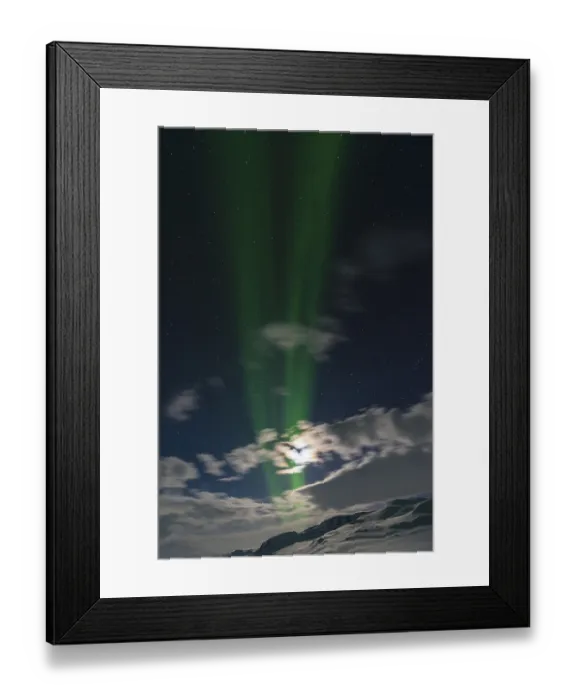 Framed Print : Northern Lights (Aurora borealis) over moonlit mountains on the long-distance hiking trail Kungsleden Framed Print : Northern Lights (Aurora borealis) over moonlit mountains on the long-distance hiking trail Kungsleden