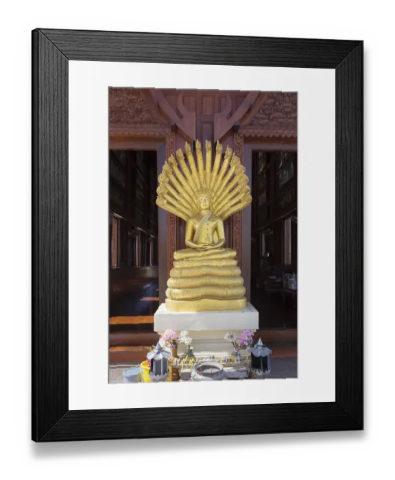 Framed Print : Buddha statue at Teak wood temple Wat Ao Noi