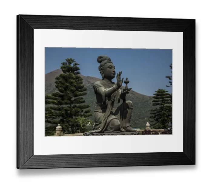 Framed Print : Buddhist statue praising Tian Tan Buddha or the Big Buddha Framed Print : Buddhist statue praising Tian Tan Buddha or the Big Buddha