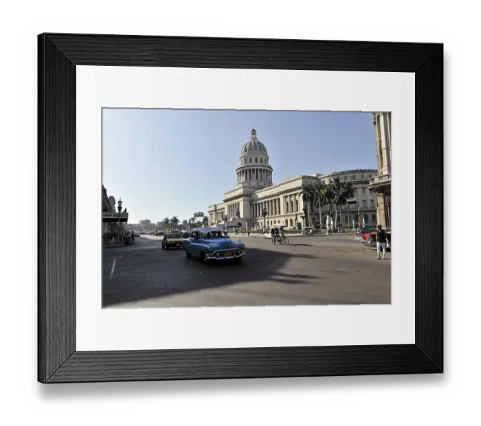 Framed Print : A busy street in front of the Capitol with vintage cars and classic architecture in daylight