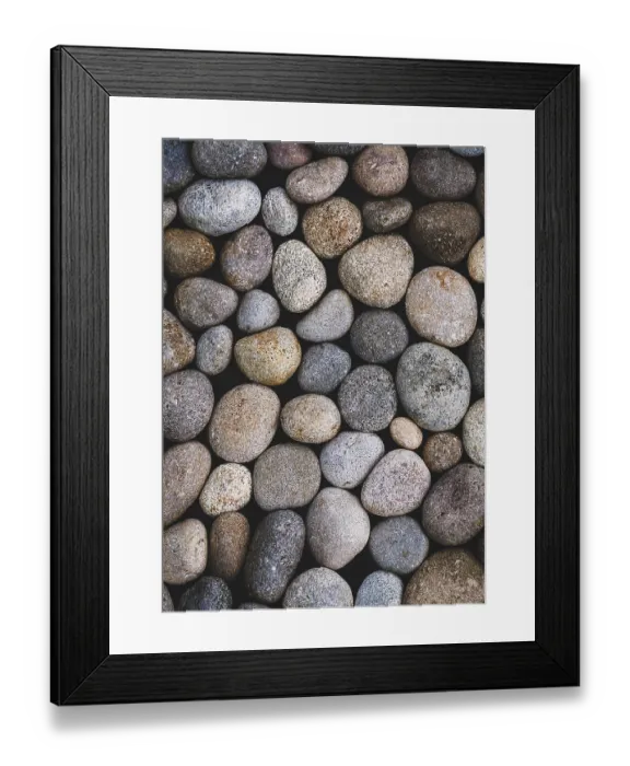 Framed Print : Natural pebbles texture, sea stones moody background