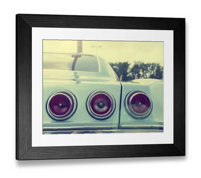 Framed Print : Detail of an old American vintage car on a sunny summer day