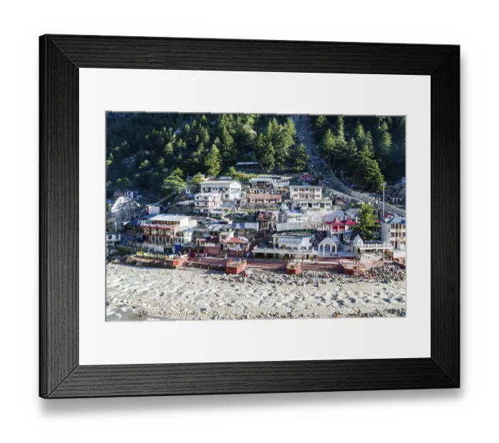 Framed Print : At the young river Ganges, an important pilgrimage place for Hindus and Buddhists and part of the Chota Char Dham
