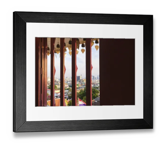 Framed Print : Beautiful cityscape of Bangkok city center with blue sky and clouds