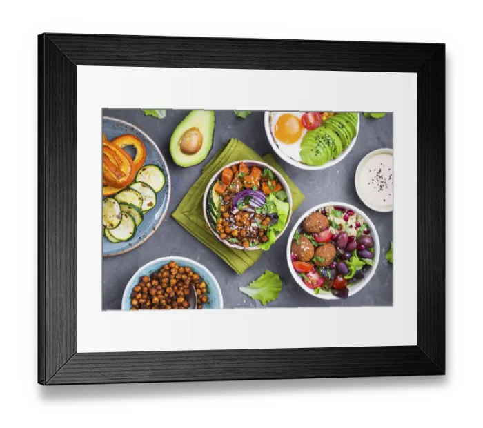 Framed Print : Mixed healthy vegetarian salads with vegetables