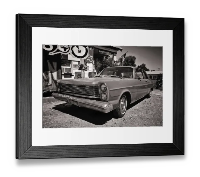 Framed Print : Vintage car on the side of the old Route 66