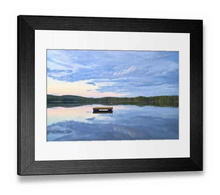 Framed Print : Swimming island in Sweden on a lake at sunset Framed Print : Swimming island in Sweden on a lake at sunset