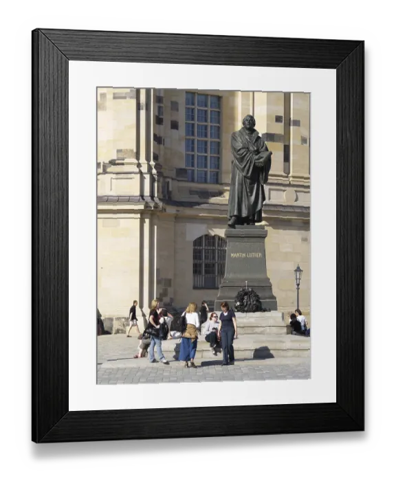 Framed Print : Dresden, Saxony, the Frauenkirche new built up and the Martin Luther monument