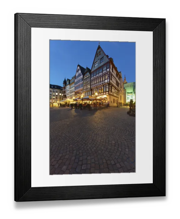 Framed Print : Reconstructed historic half-timbered houses on Roemerberg square