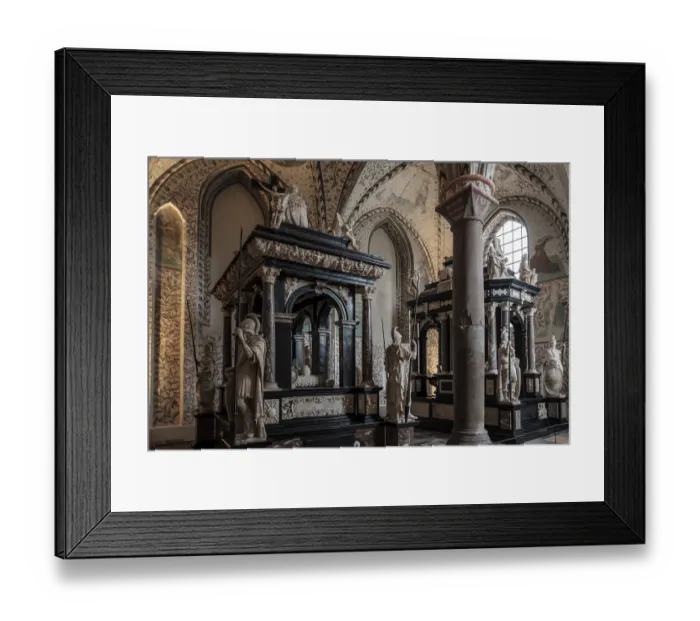 Framed Print : The surrounding grounds and interior of Roskilde Cathedral