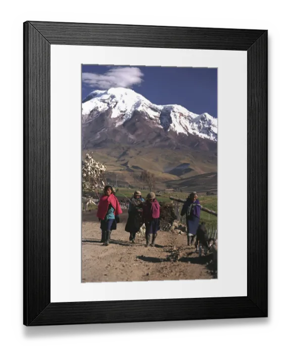 Framed Print : South American Indians in front of Mount Chimborazo