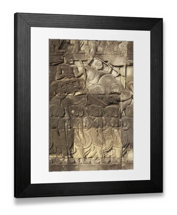 Framed Print : Bas-relief of elephant and soldiers in Khmer temple Bayon Framed Print : Bas-relief of elephant and soldiers in Khmer temple Bayon