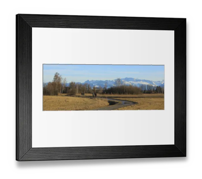 Framed Print : Footpath in Wetzikon and snow covered mountain range