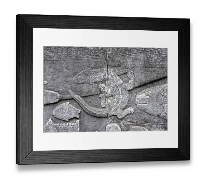 Framed Print : Relief, crocodile and fish, Bayon temple Framed Print : Relief, crocodile and fish, Bayon temple