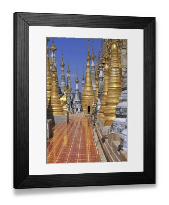 Framed Print : Some of the 1054 pagodas of the In-Dein Pagoda Forest on Inle Lake