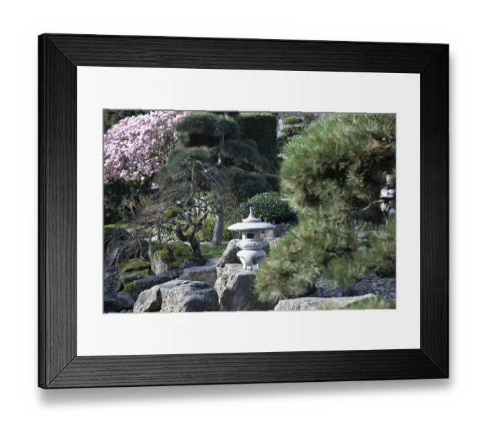 Framed Print : Japanese garden with statues, Freiburg Framed Print : Japanese garden with statues, Freiburg
