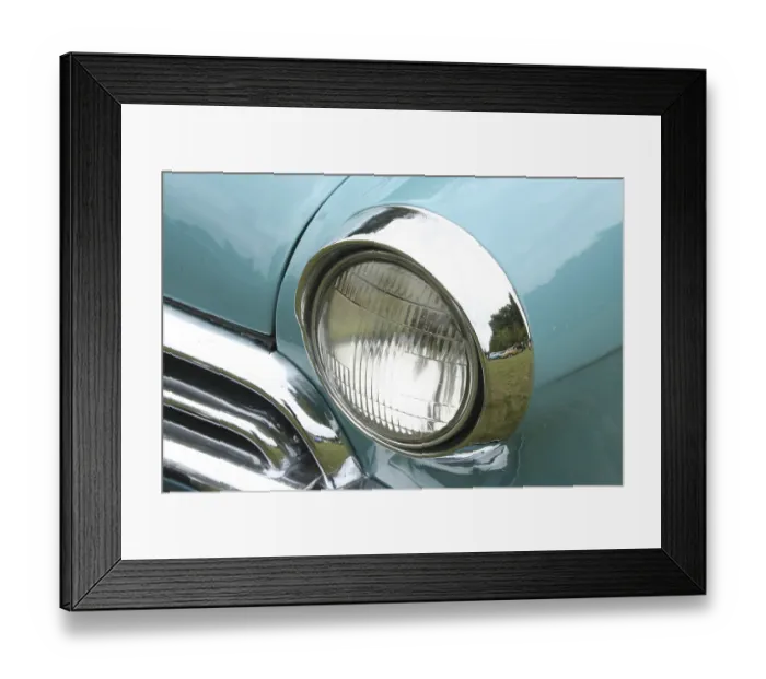 Framed Print : Vintage car headlights of a nostalgic car
