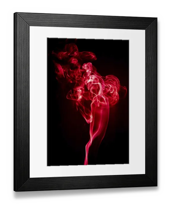 Framed Print : Red abstract shaped smoke against black background