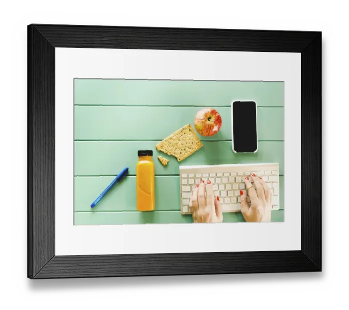 Framed Print : Healthy food concept with keyboard