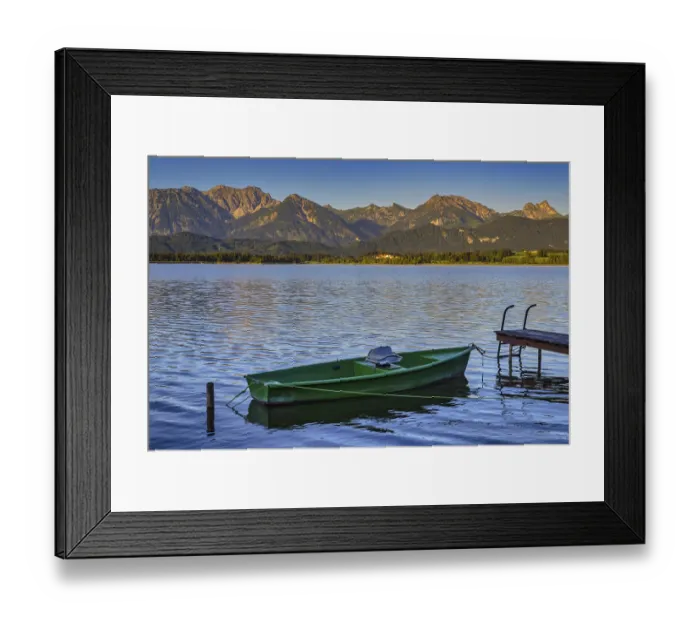 Framed Print : Green rowboat, lake Hopfensee, Hopfen am See