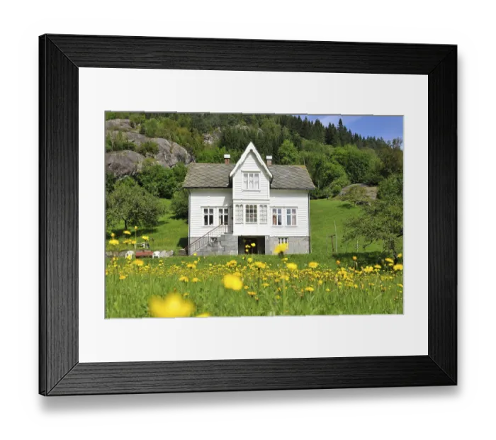 Framed Print : Wooden house, meadow, Buerdalen