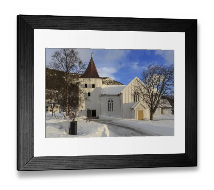 Framed Print : Church in Lyngseidet in winter