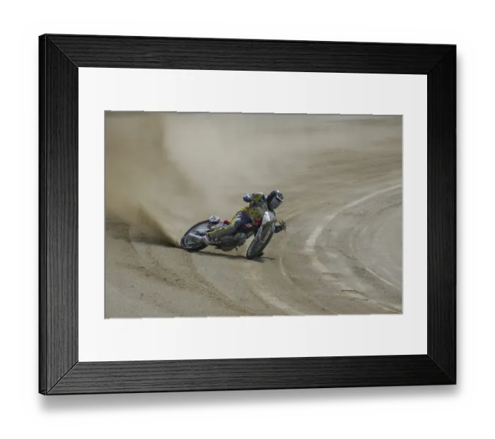 Framed Print : Short track race, international motorcycle race on a dirt track speedway in Muehldorf am Inn Framed Print : Short track race, international motorcycle race on a dirt track speedway in Muehldorf am Inn