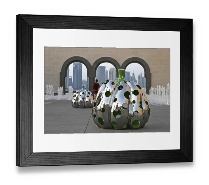 Framed Print : Sculptures on the Terrace of the Museum of Islamic Art by the Archtics Ieoh Ming Pei and Jean-Michel Wilmotte
