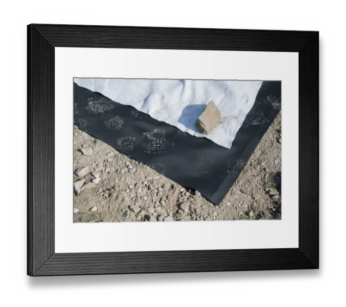 Framed Print : Species protection, close-up of foil laid out in hole for spawning waters for amphibians