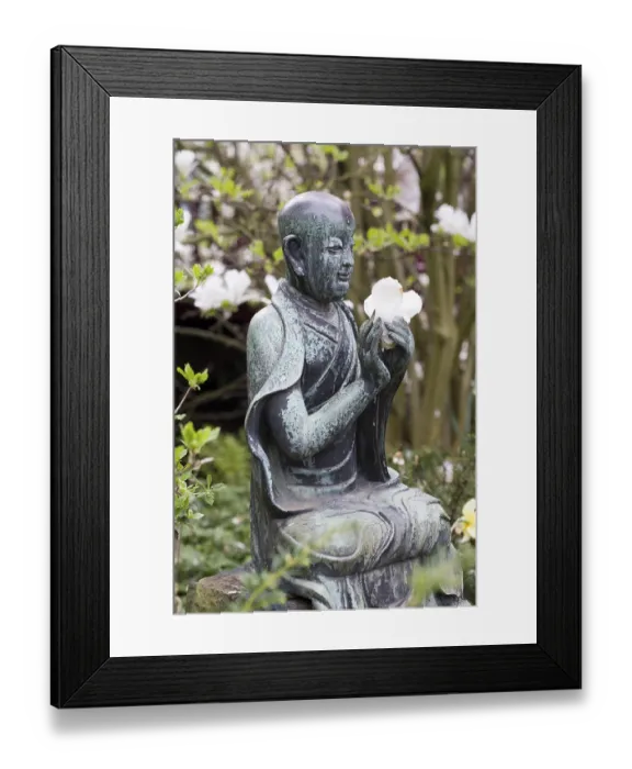 Framed Print : Statue in the Japanese Garden of the Bayer AG