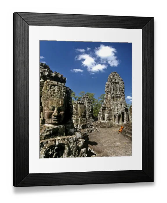 Framed Print : Bayon temple, monk sitting on the second terrace Framed Print : Bayon temple, monk sitting on the second terrace