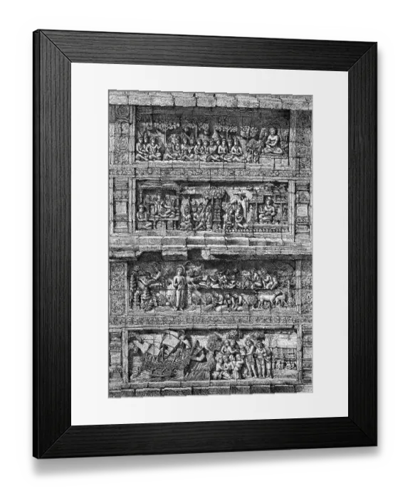 Framed Print : Relief of the temple of Borobudur
