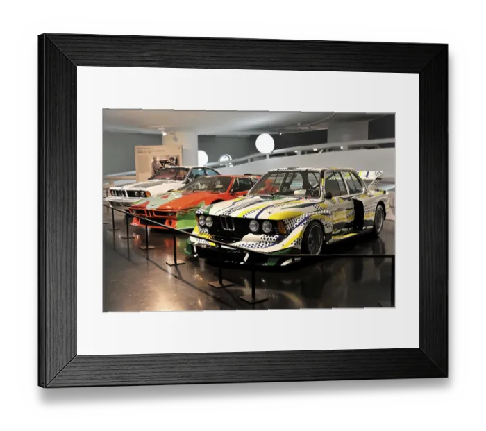 Framed Print : BMW Art Cars, BMW 635CSi of 1986 by Robert Rauschenberg at the back Framed Print : BMW Art Cars, BMW 635CSi of 1986 by Robert Rauschenberg at the back