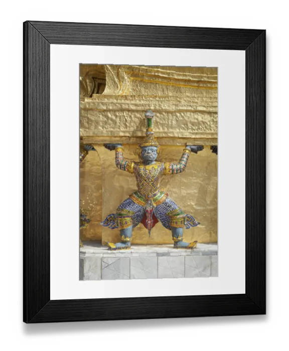 Framed Print : Guardian statue on the base of a golden chedi at Wat Phra Kaeo Framed Print : Guardian statue on the base of a golden chedi at Wat Phra Kaeo