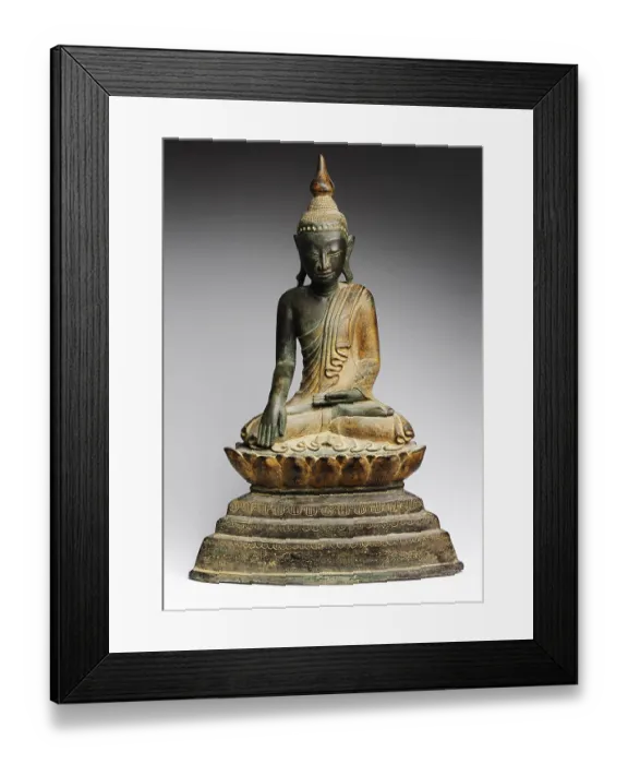 Framed Print : Ancient Buddha sculpture, bronze, from Myanmar
