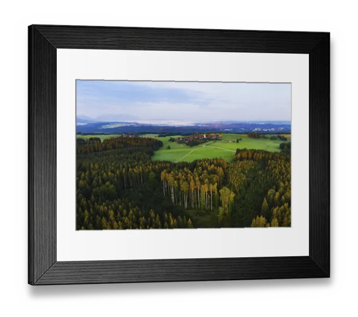 Framed Print : Forest with village Peretshofen near Dietramszell