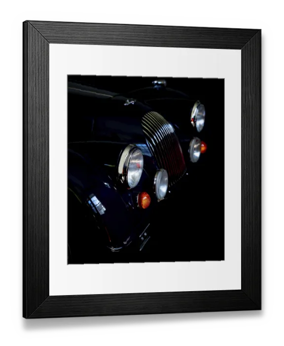 Framed Print : Car Lamps and Car Grille on the Front of a an Old Classic Car in Switzerland