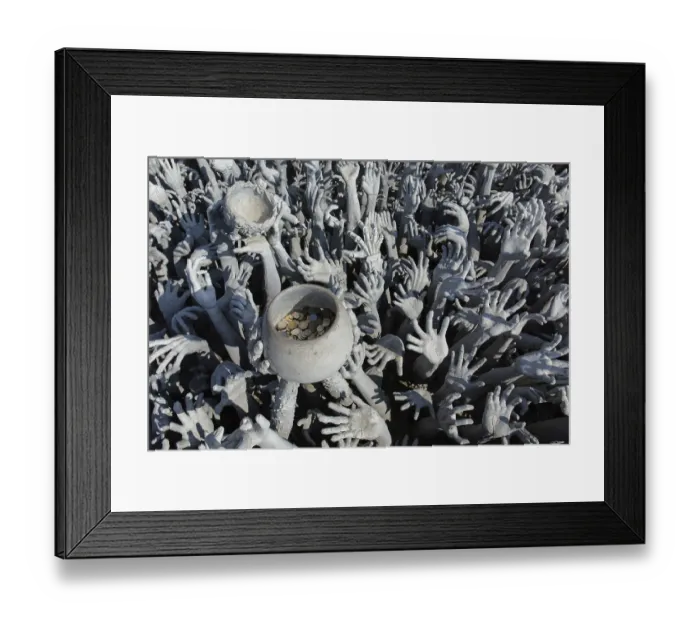 Framed Print : Depiction of hell, hands pleading for help and a begging bowl