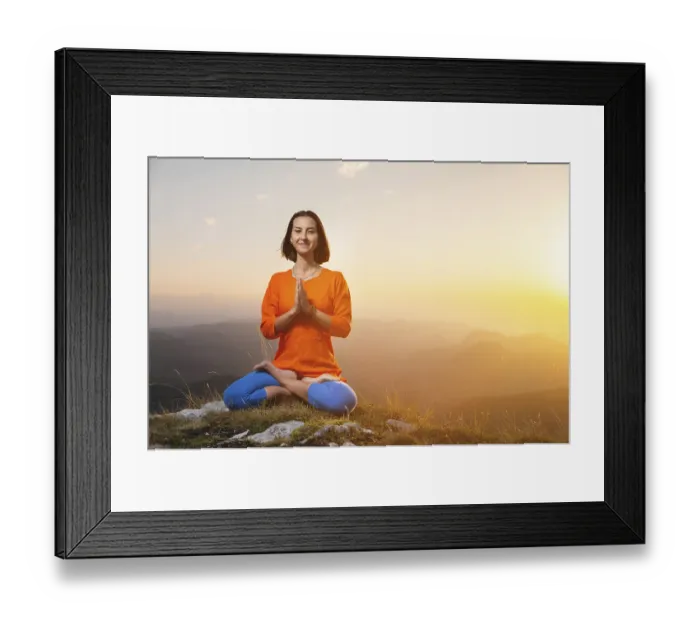 Framed Print : Woman doing yoga and meditation in the mountains at sunset Framed Print : Woman doing yoga and meditation in the mountains at sunset