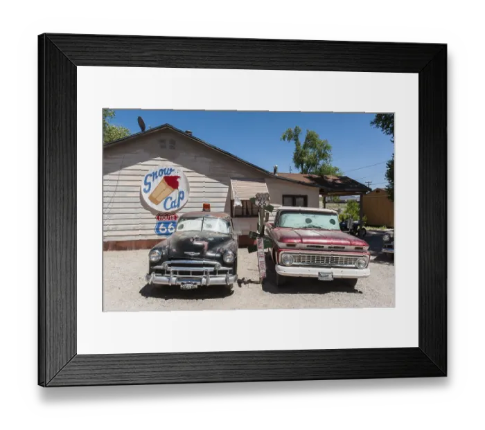 Framed Print : Old Cars Oldtimers at the general store Delgadillo's Snow Cap