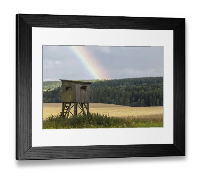 Framed Print : Harz landscape shot with rainbow