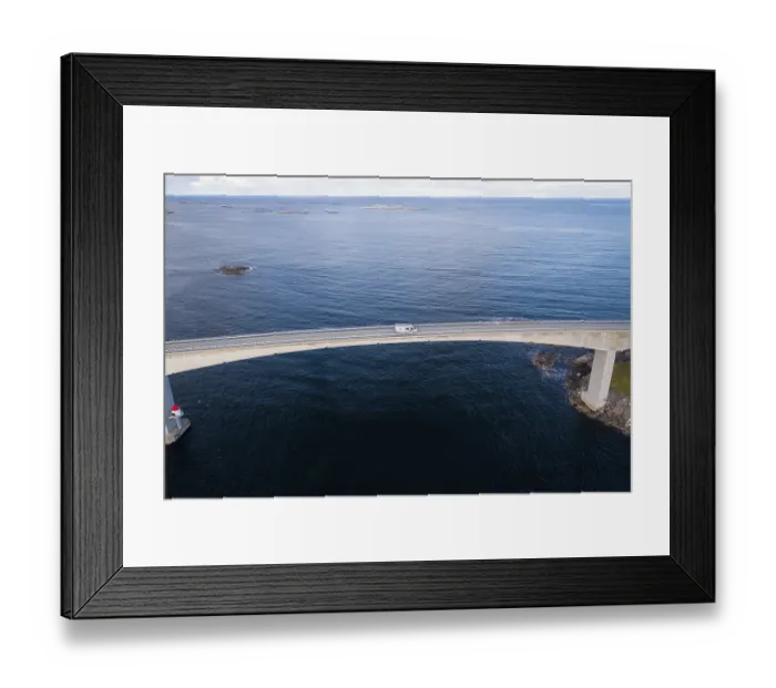 Framed Print : UAV recording, campervan on the island link road Atlantic Ocean Road Framed Print : UAV recording, campervan on the island link road Atlantic Ocean Road