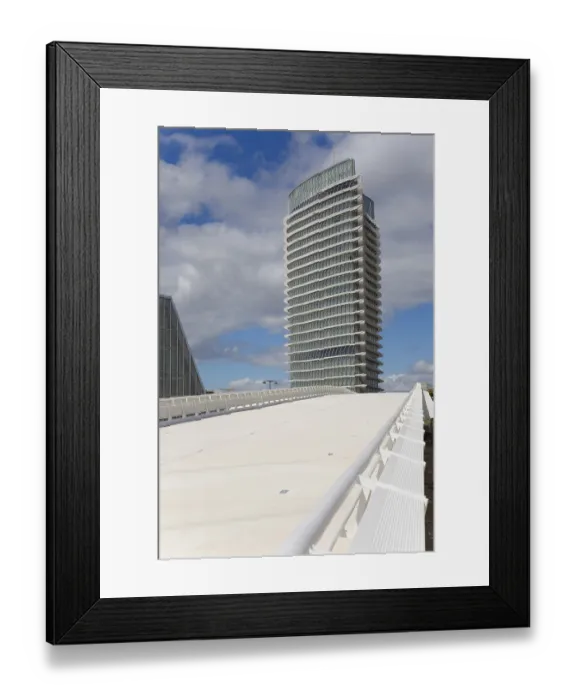 Framed Print : White bridge stretching toward the Torre del Agua or Water Tower