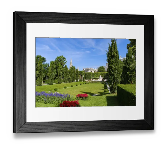 Framed Print : Vienna Volksgarten with a view of the famous Sisi Monument with the Town Hall Tower