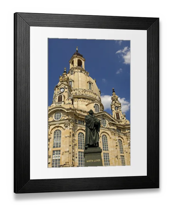 Framed Print : Frauenkirche Church of Our Lady Monument of Martin Luther Dresden Saxony Germany